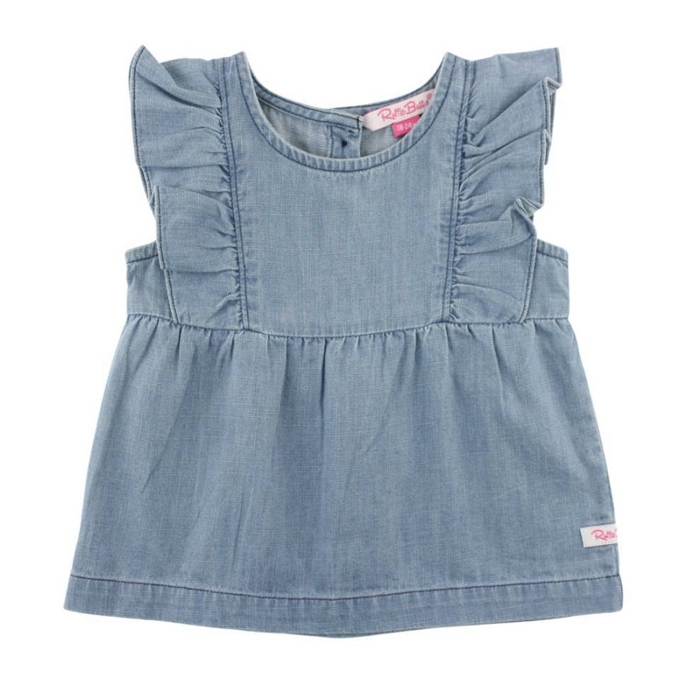 RuffleButts + RuggedButts - Girls Light Wash Classic Ruffle Tank Woven
